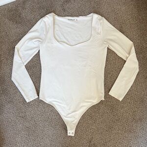 Abercrombie & Fitch Cream Long Sleeve Bodysuit